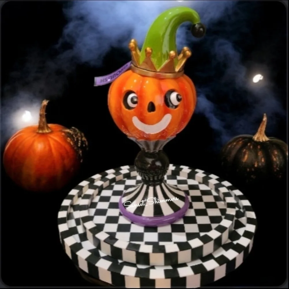 Mackenzie Style Jack Pumpkin Jestor Pedestal Light Halloween Figurine Decor New